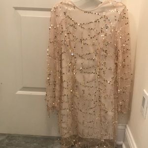 prettylittlething.com white and gold sequin dress